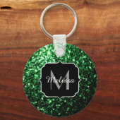 Porte-clés Monogramme scintillant de faux paillettes vert fon (Recto)