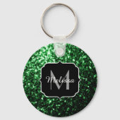Porte-clés Monogramme scintillant de faux paillettes vert fon (Verso)