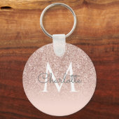 Porte-clés Monogramme Script Rose or Parties scintillant rose (Recto)