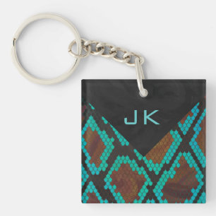 Porte-clés Monogramme serpent impression Brown et Turquoise