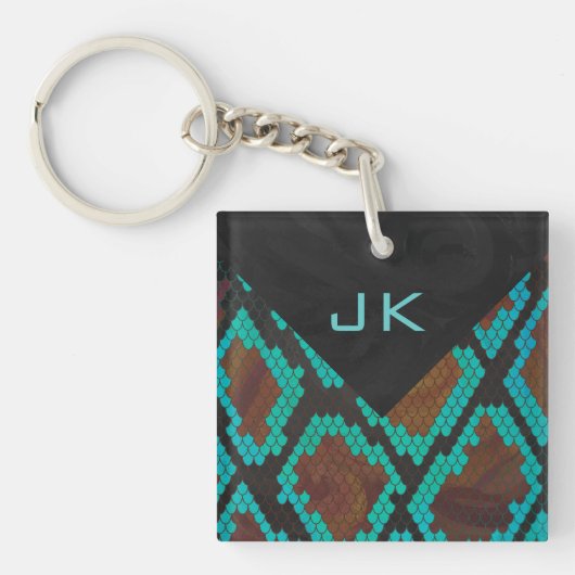 Porte-clés Monogramme serpent impression Brown et Turquoise (Devant)