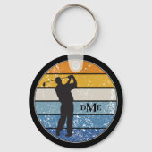 Porte-clés Monogramme Silhouette Golfer Retro Stripe (Recto)
