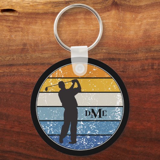 Porte-clés Monogramme Silhouette Golfer Retro Stripe (Recto)