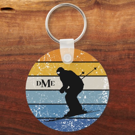 Porte-clés Monogramme Silhouette Snow Skier Retro Stripe (Recto)