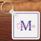 Porte-clés Monogramme simple rose et bleu marine Prépa (Recto)