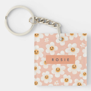 Porte-clés Monogramme Smile Personnalisé Daisy Motif Floral