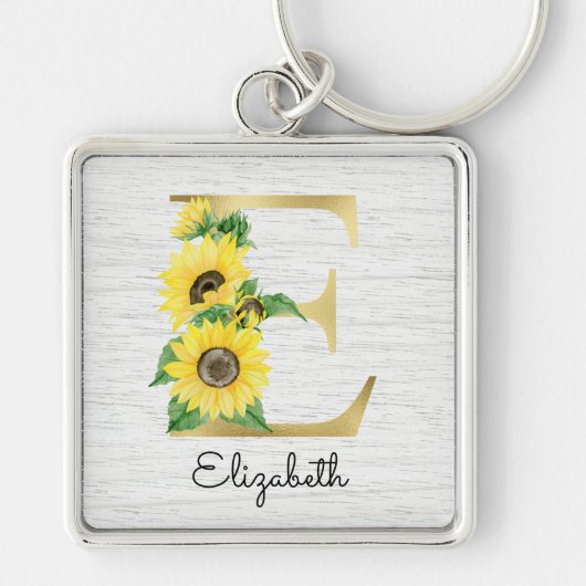 Porte-clés Monogramme Soleil Doré Fleur Initiale E Féminin (Devant)