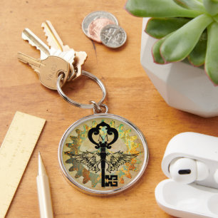 Porte-clés Monogramme Steampunk clé aile Roue rouille