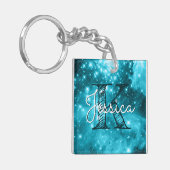 Porte-clés Monogramme Stellaire Céleste Teal Aqua (Devant gauche)