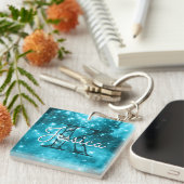Porte-clés Monogramme Stellaire Céleste Teal Aqua (Devant Droit)