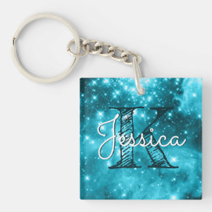 Porte-clés Monogramme Stellaire Céleste Teal Aqua