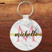 Porte-clés monogramme tendance en marbre blanc (Recto)