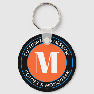 Porte-clés Monogramme & Texte Gras Noir Blanc Orange & Bleu
