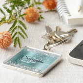 Porte-clés Monogramme Turquoise à Parties scintillant argenté (Côté)