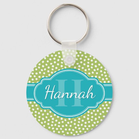 Porte-clés Monogramme Turquoise de Motif blanc vert (Recto)