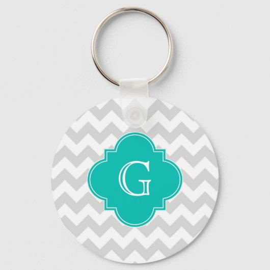 Porte-clés Monogramme Turquoise de Quatrefoil gris clair (Recto)