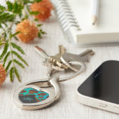 Porte-clés Monogramme Vache Impression Brown et Turquoise (Côté )