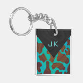 Porte-clés Monogramme Vache Impression Brown et Turquoise (Devant gauche)
