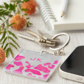 Porte-clés Monogramme Vache Rose Chaud et Imprimé Blanc (Devant Droit)