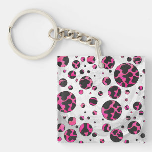 Porte-clés Monogramme vache rose chaud et noir