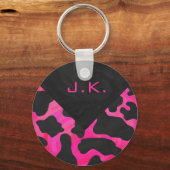 Porte-clés Monogramme vache rose chaud et noir (Recto)