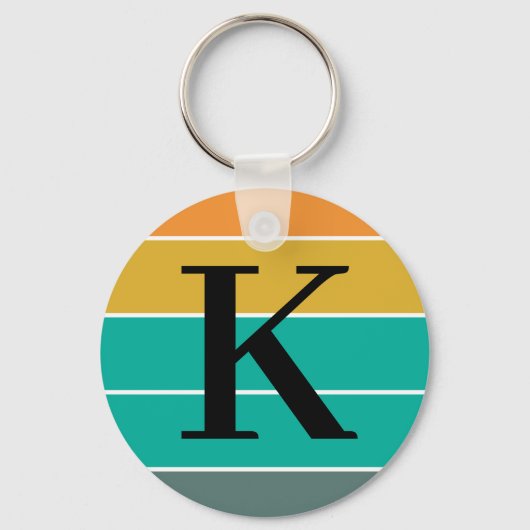 Porte-clés Monogramme Vagues Rétro Personnalisé (Recto)