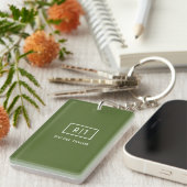 Porte-clés Monogramme vert d'olive foncé moderne (Devant droit)