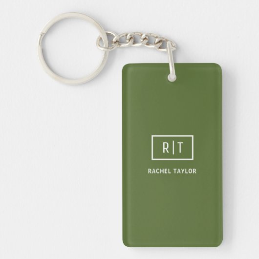 Porte-clés Monogramme vert d'olive foncé moderne (Devant)