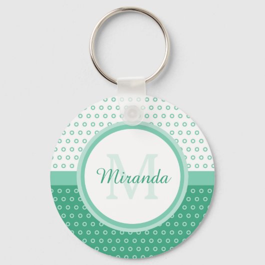 Porte-clés Monogramme vert et blanc Pois avec nom (Recto)