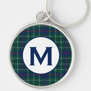 Porte-clés Monogramme vert et bleu de tartan de famille de