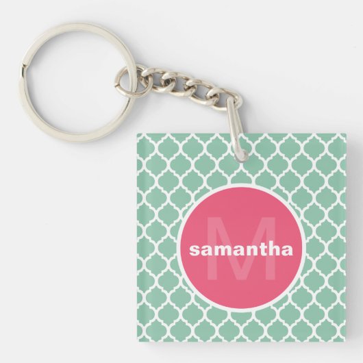 Porte-clés Monogramme vert et rose de Quatrefoil (Devant)