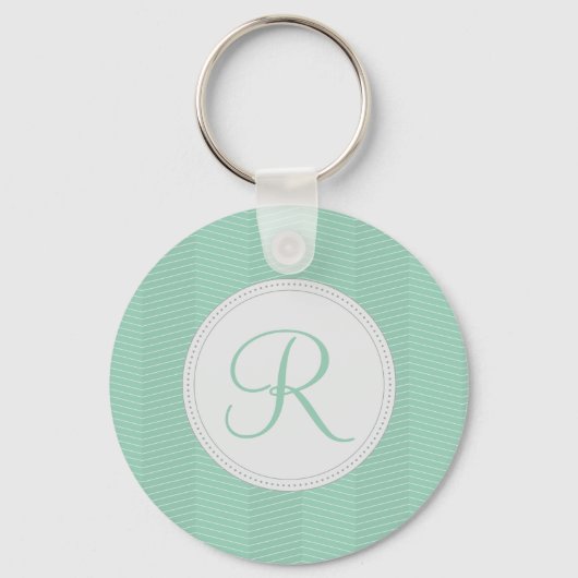 Porte-clés Monogramme vert menthe mince Chevron Motif (Recto)