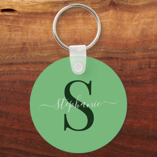 Porte-clés Monogramme vert moderne simple Premier nom (Recto)