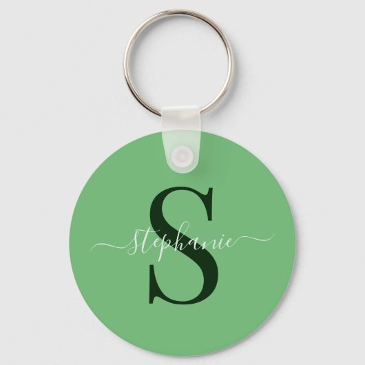 Porte-clés Monogramme vert moderne simple Premier nom (Verso)