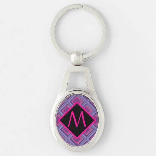 Porte-clés Monogramme violet rose diamant Checker Motif Artsy (Devant)