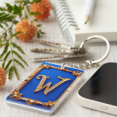 Porte-clés Monogramme W doré élégant orné de perles (Devant droit)