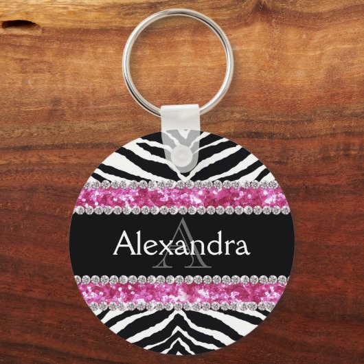 Porte-clés Monogrammed Faux Parties scintillant Bling Zebra G (Recto)