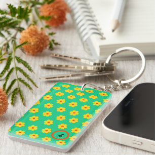 Porte-clés monogrammed rétro vintage jaune floral