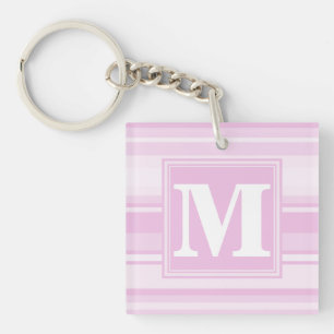 Porte-clés Monogrammes à rayures roses pour bébé