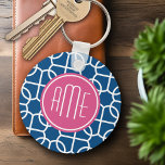 Porte-clés Monogrammes de Motif géométrique rose et bleu chau<br><div class="desc">Un design en zag graphique et audacieux,  aux couleurs fraîches et joyeuses. Si vous devez ajuster le monogramme,  cliquez sur le bouton customiser et apporter des modifications.</div>