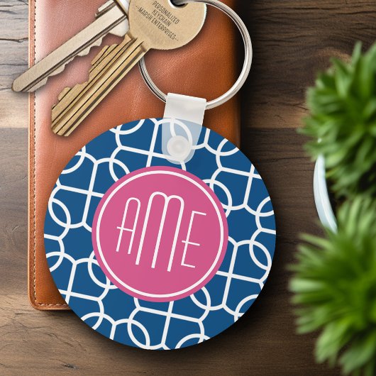Porte-clés Monogrammes de Motif géométrique rose et bleu chau