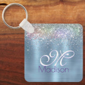 Porte-clés Monographie de la parties scintillant bleue irisée (Recto)