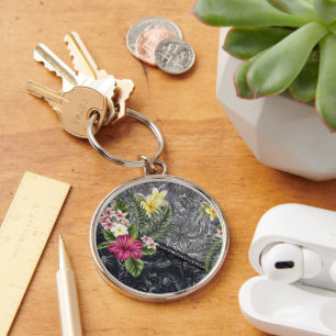 Porte-clés Monstera hawaïenne Tapa et Hibiscus
