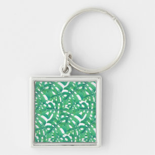 Porte-clés Monstère verte tropicale feuille motif sur blanc b