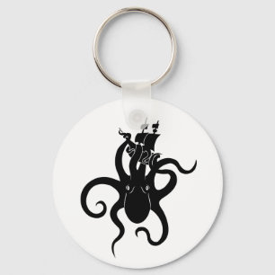 Porte-clés Monstre de mer bleu et noir Kraken avec navire