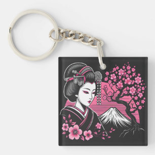 Porte-clés Mont Fuji de Geisha japonais Fleur de cerisier jap