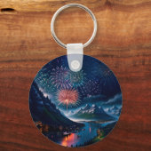 Porte-clés Montagne Twilight avec feux d'artifice (Recto)