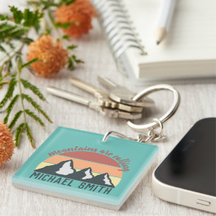 Porte-clés Montagnes pastel vintage appellent monogramme ciel