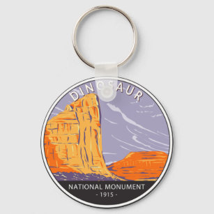 Porte-clés Monument national de Dinosaur Cercle Vintage