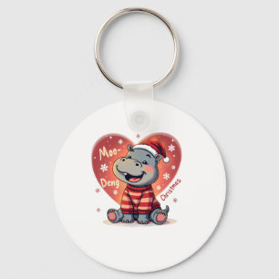 Porte-clés Moo-Deng Noël Hippo mignon Caricature de Noël Neig